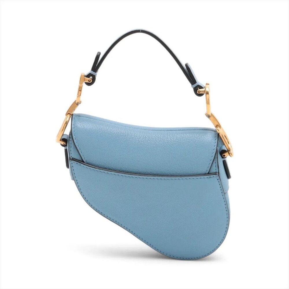 Sold Out Christian Dior Saddle Bag Leather 2 Way Handbag Blue - Picture 2 of 14